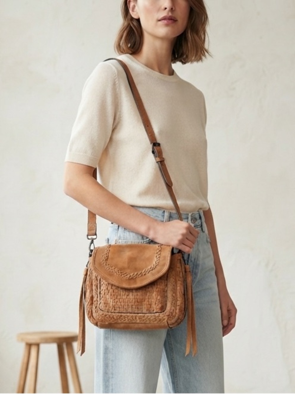 Aimee Kestenberg All For Love Tan Suede Crossbody Bag